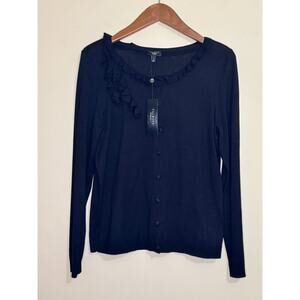 NWT Talbots Petites Cardigan Women's Medium Black Silk Blend Button Up Sweater